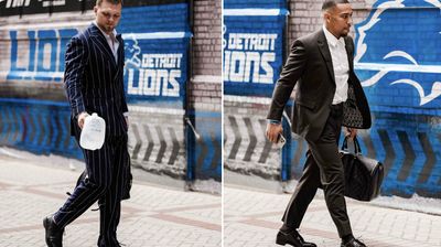 NFL Week 13's fashionable arrivals, featuring Aidan Hutchinson, Amon-Ra St. Brown