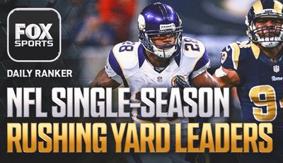 Which NFL players have rushed for the most yards in a single season?